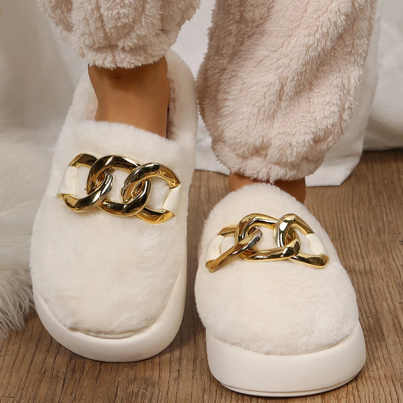 Platform Winter Slippers Girls Furry Floor Shoes Soft Sole Comfort Women Home Cotton Slippers Female Non Slip Indoor Slipper