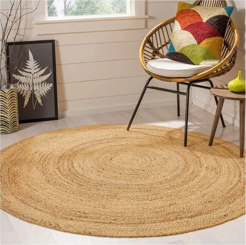 

Rug Round Jute Natural Reversible 100% Farmhouse Jute Mats Stylish Braided Rug Carpets for Living Room