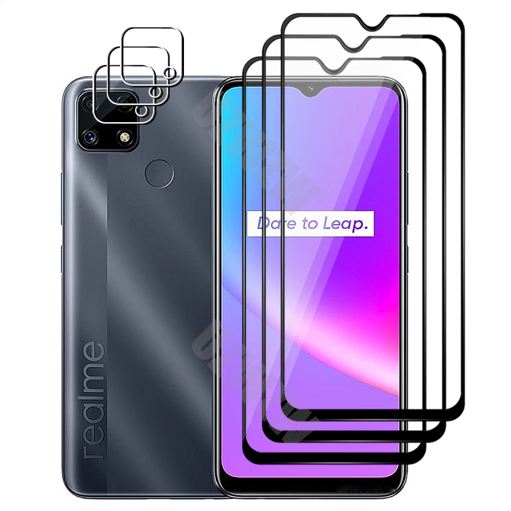 

(3+3) For Realme C25 / C25s (3pcs) Full Coverage Tempered Glass Screen Protector & (3pcs) Camera Lens Protective Film