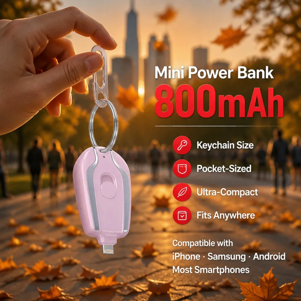 Миниатюрный портативный аккумулятор-брелок 800 мАч с выдвижным кабелем, карманная батарея для iPhone и Samsung, незаменимый подарок для путешествий (art.: 3920dc126ede2) - 3920dc126ede2