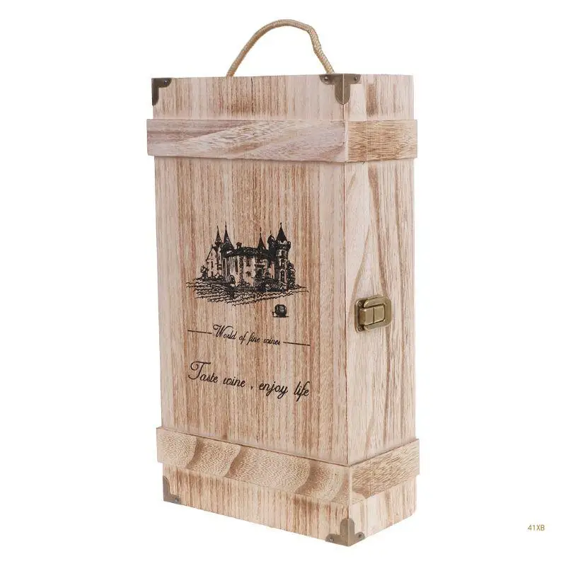 41XB Vintage Wood 2 Red Wine Bottle Box for Carrier Crate for CASE Storage Carrying D