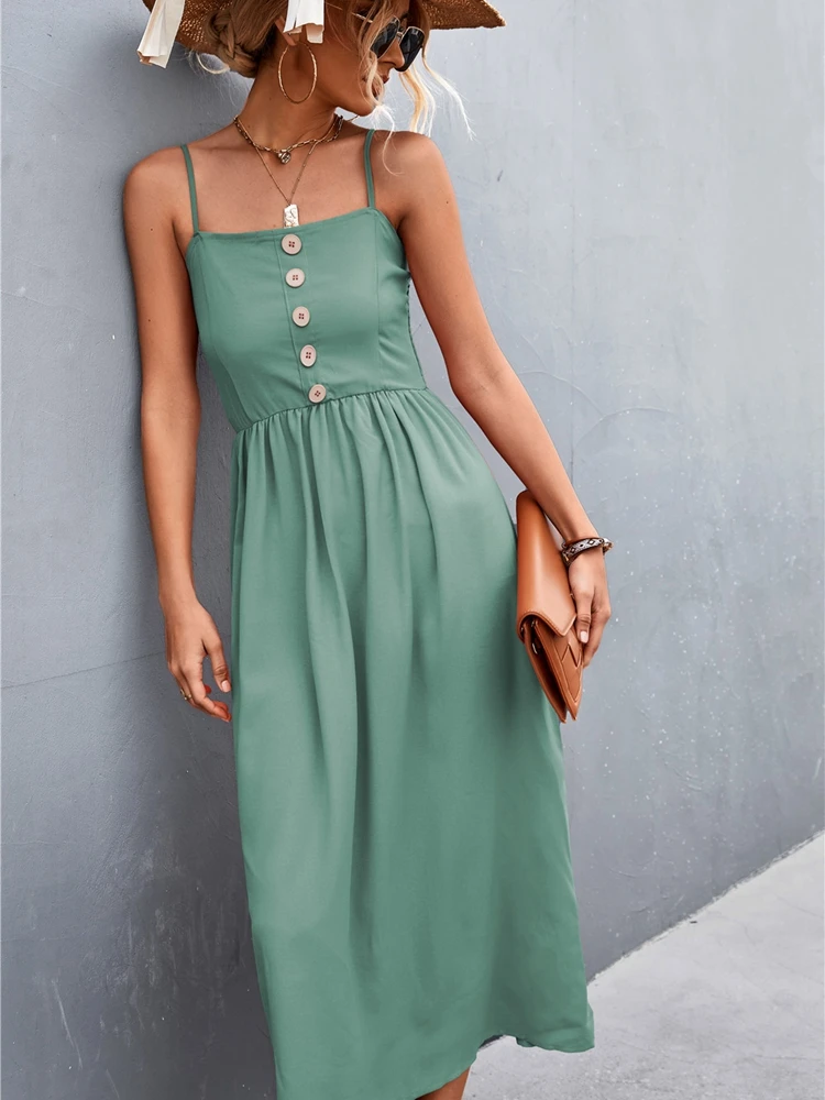 

Летнее пляжное платье для женщин Sphaghetti, Повседневный Сарафан с высокой талией, модное стильное длинное платье макси с открытой спиной для женщин