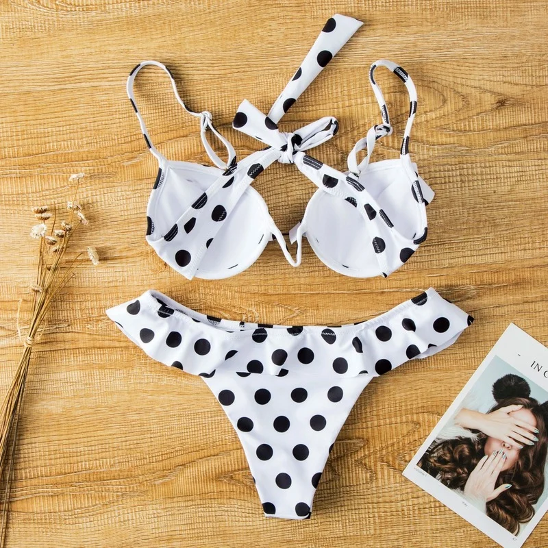 FORERUN сексуальный комплект бикини с оборками пуш-ап в горошек радужным принтом