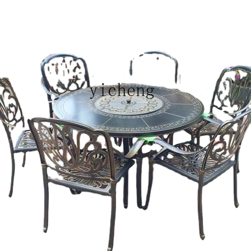 

XL Barbecue Table and Chair Household Dining Table Iron Outdoor Terrace Courtyard Cast Aluminum Table and Chair Combination