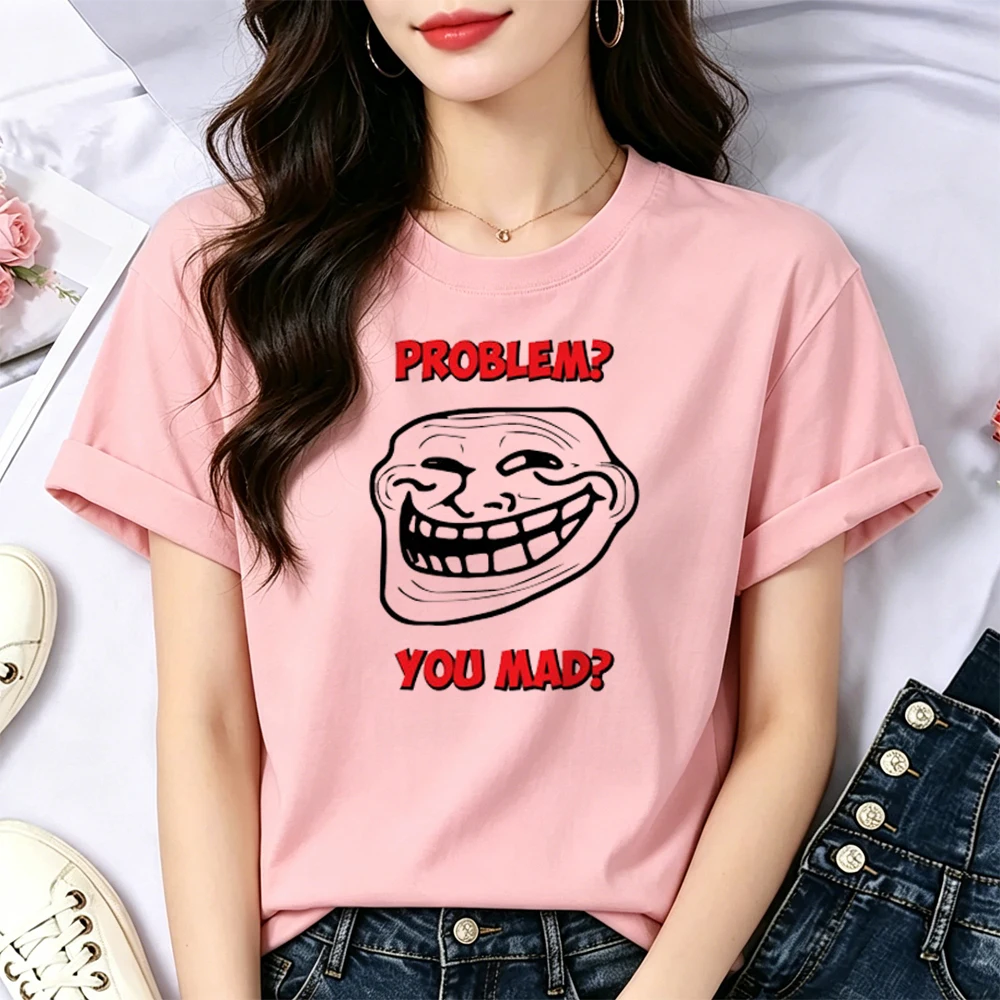 Фото Футболка с принтом Trollface, винтажная японская футболка для подростков, милый японский эмо-стиль, для вечеринок №1