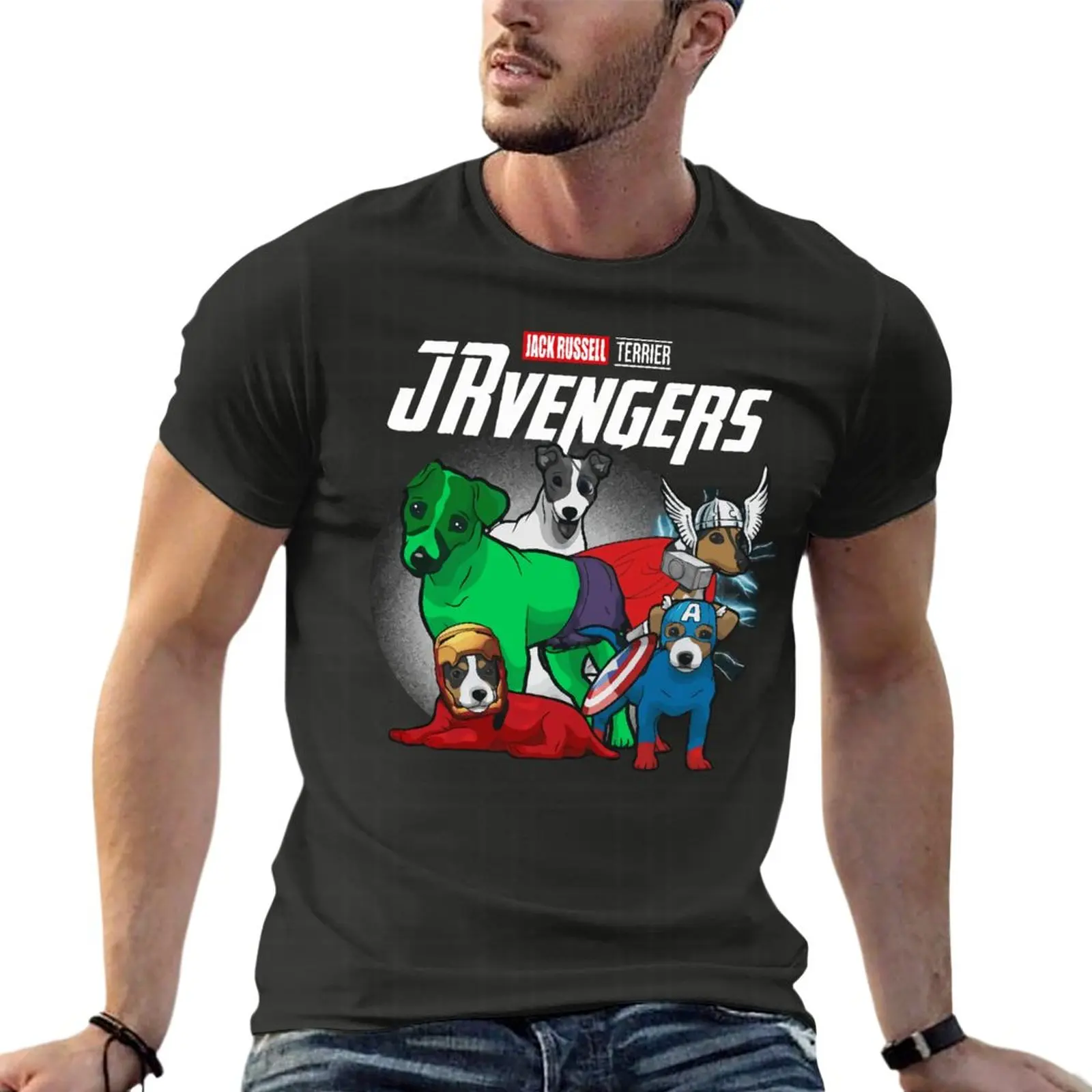 

Dog Jack Russell Superhero Funny Oversized T-Shirt Custom Men Clothes 100% Cotton Streetwear Plus Size Top Tee