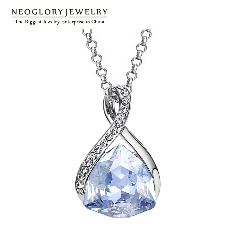 Neoglory-collar con colgante de gota de agua para mujer, con diamantes de imitación de cristal austriaco, joyería de moda de marca, piedra de nacimiento, nuevo JS4, 2020
