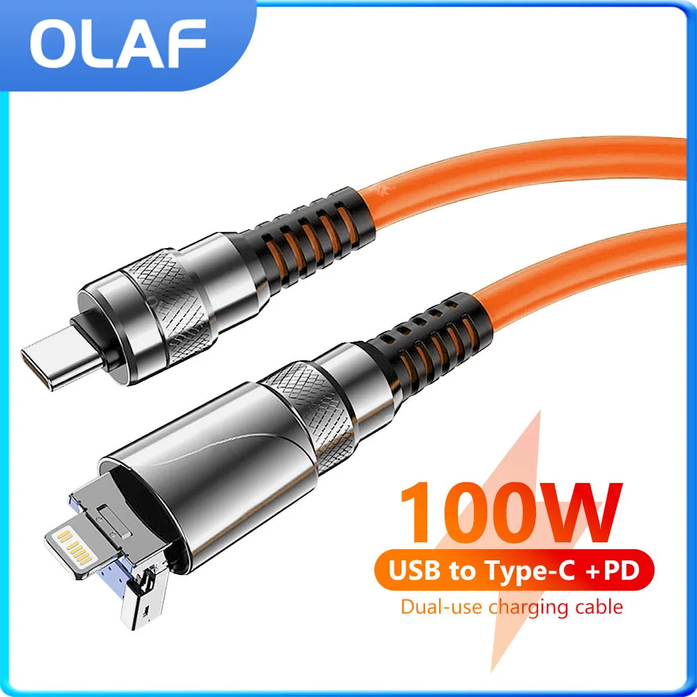 

2 in 1 6A 100w USB/Lightning To Type-C Fast Charging Wire For Samsung Xiaomi Huawei Oneplus Cellphone Data Teansfer Charge Cable