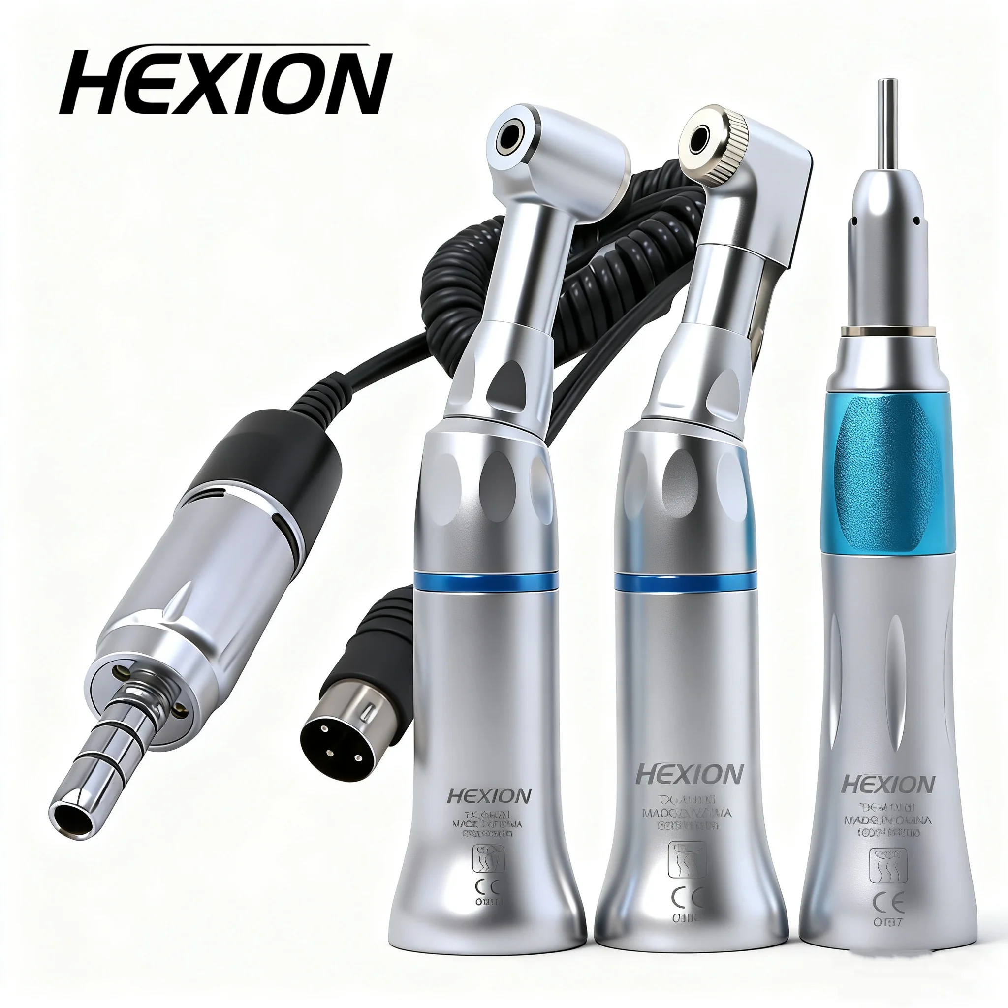 Фото Набор стоматологических низкоскоростных микромоторов HEXION E-типа, 35000 об/мин, прямой/угловой наконечник соотношения 1:1, для электродвигателя для лабораторной полировки №1