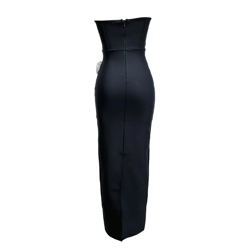 Черное женское сексуальное платье без бретелек с открытыми плечами Белое