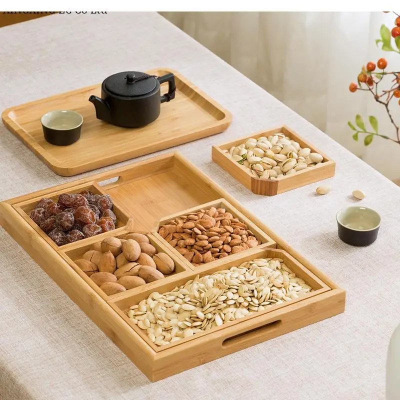 Бамбуковый поднос для чашки с водой фруктовый чай выпечка стейк на гриле торт