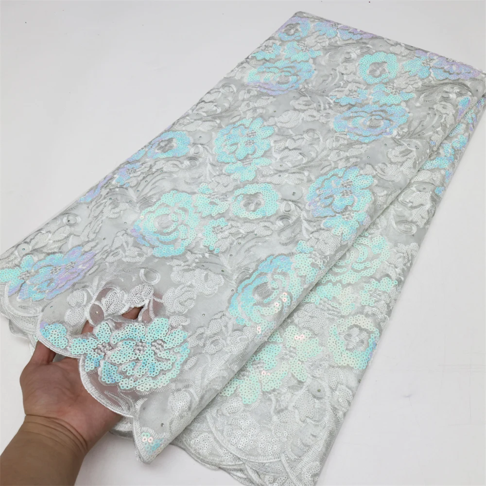 

Nigerian Sequins Lace High Quality Water Soluble African Dubai Lace Fabric French Guipure Cord Lace Fabric For Sewing QF2037