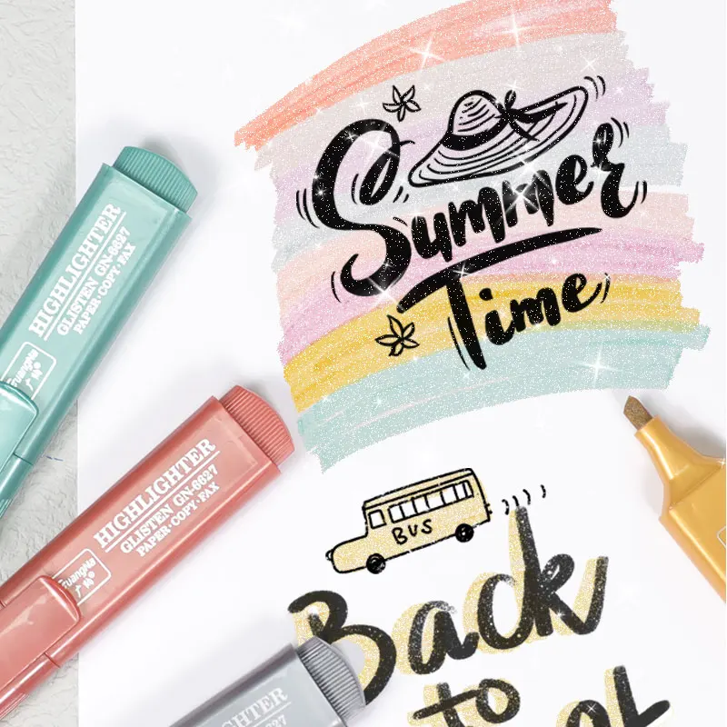 

Metallic Highlighter Set 8 Colors/Set Marker Pen Kawaii Stationery Diary Decorative Pen Student School Office School Supplies