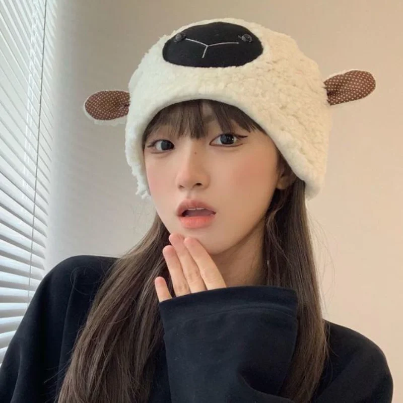 

Lovely Sheep Hat Female Imitation Lambswool Warm Basin Hat Fashion Earmuffs Thickened Headgear Winter