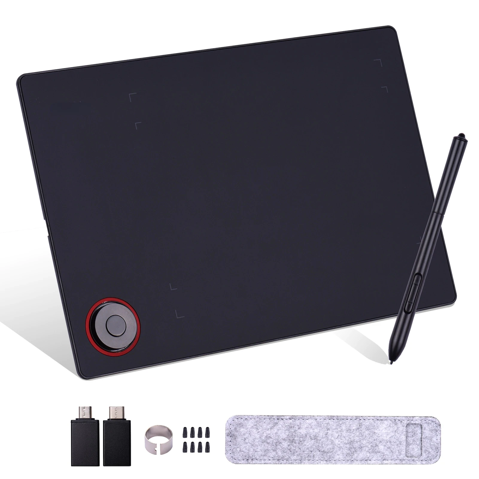 Drawing Tablet With Roller Key Large Active Area Digital Tablet Writing Board Knob 8192 Level Battery-Free Stylus For PC
