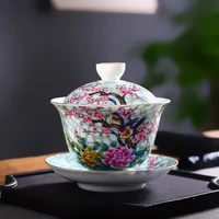 jingdezhen porcelain art bird gaiwan ceramic flower tea bowl with saucer lid kit master tea tureen drinkware gift 180ml