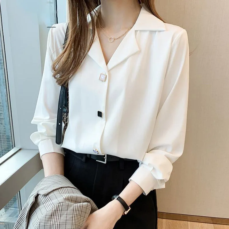 

Women Blouse 2022 Early Spring New Korean Fashion Long-sleeved White Shirt Western Style Bottoming Tops Female Clothing Trend