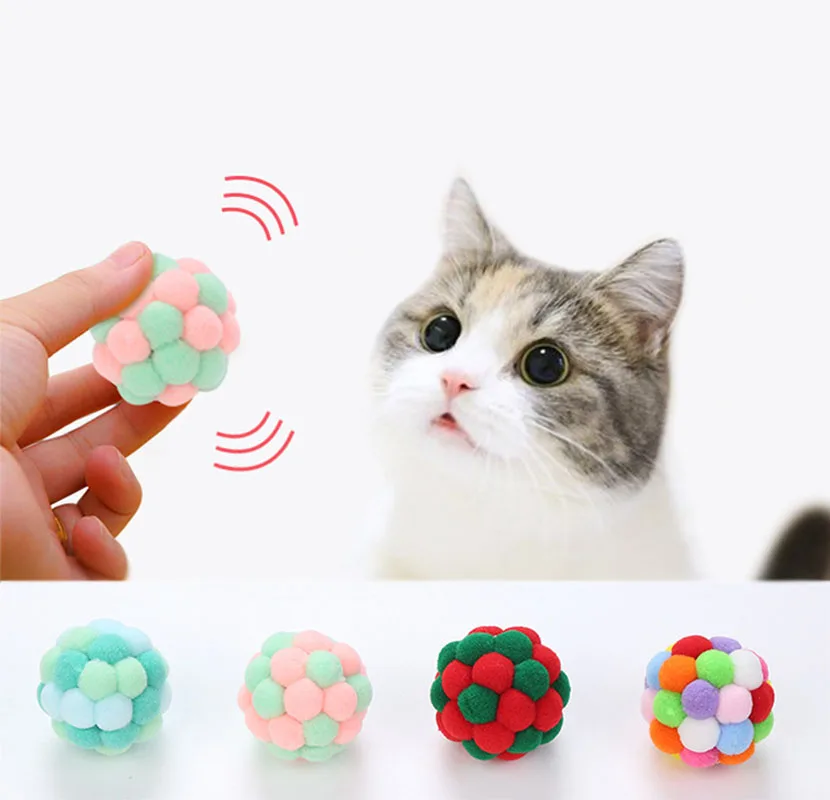 

Pet Cat Toy Colorful Handmade Bouncy Ball Kitten Toys Plush Bell Ball Mouse Toy Planet Ball Cat Toys Interactive Pet Supplies