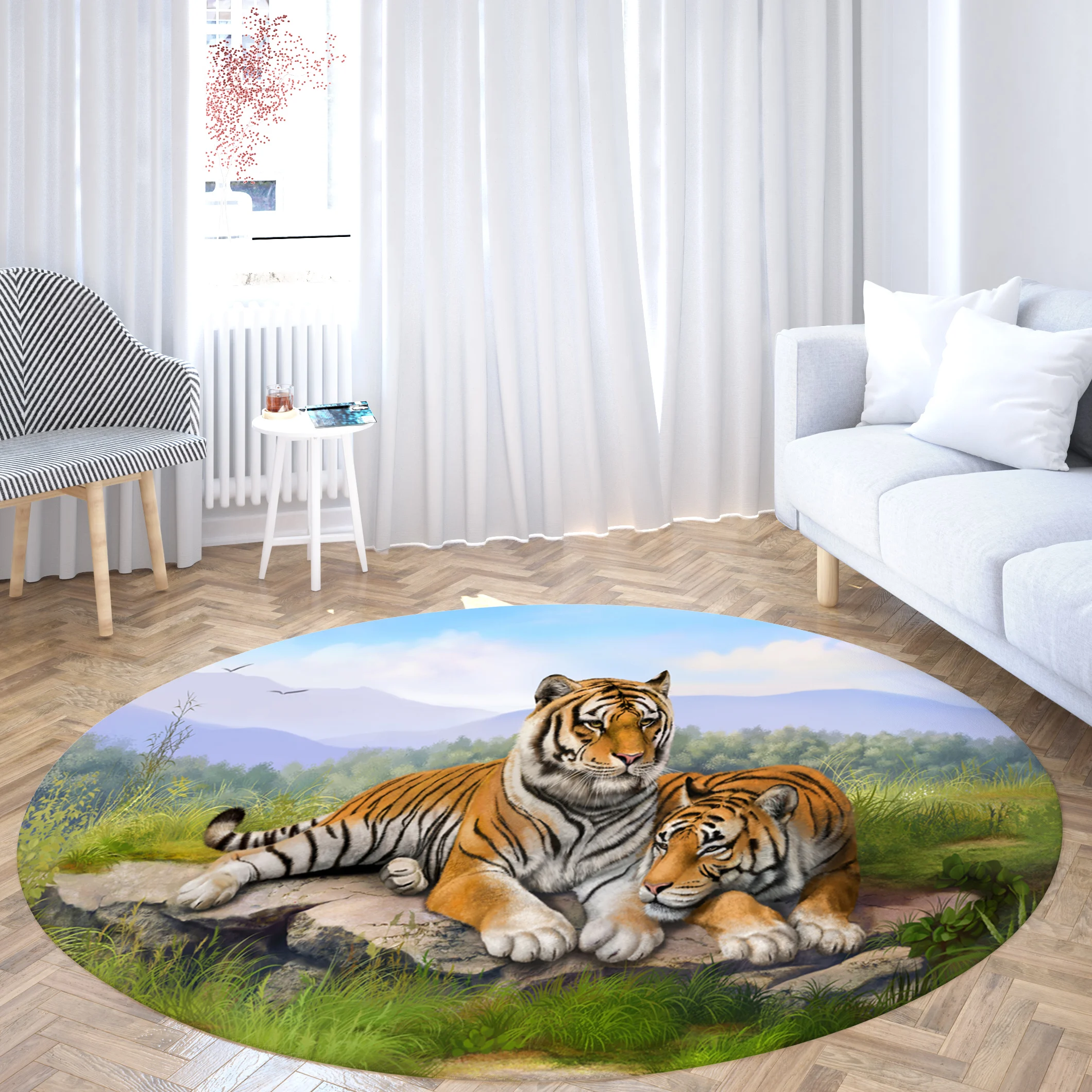 

Home decoration round sofa living room bedroom carpet leopard tiger printing porch door mat non-slip mat tapete redondo