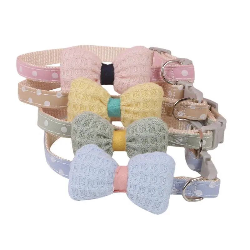 

Pet Grooming New Cotton-Filled Bow Cat Collar Summer Polka Dot Pet Collar