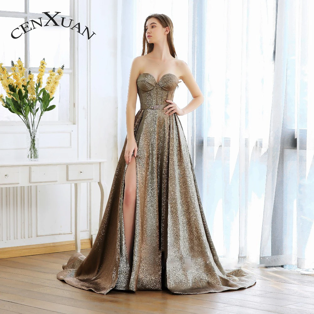 

Cenxuan Exquisite Sweetheart Sleeveless Backless Side Slit Pleat Sexy Luxury Celebrity Gown Evening Dress Personalised De Fiesta