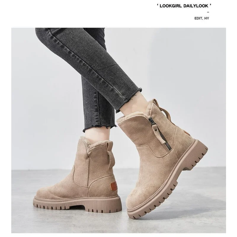 New Style Low Heels Women Fur Winter Snow Boots Warm Platform Shoes  Black Warm Boots  Women Shoes