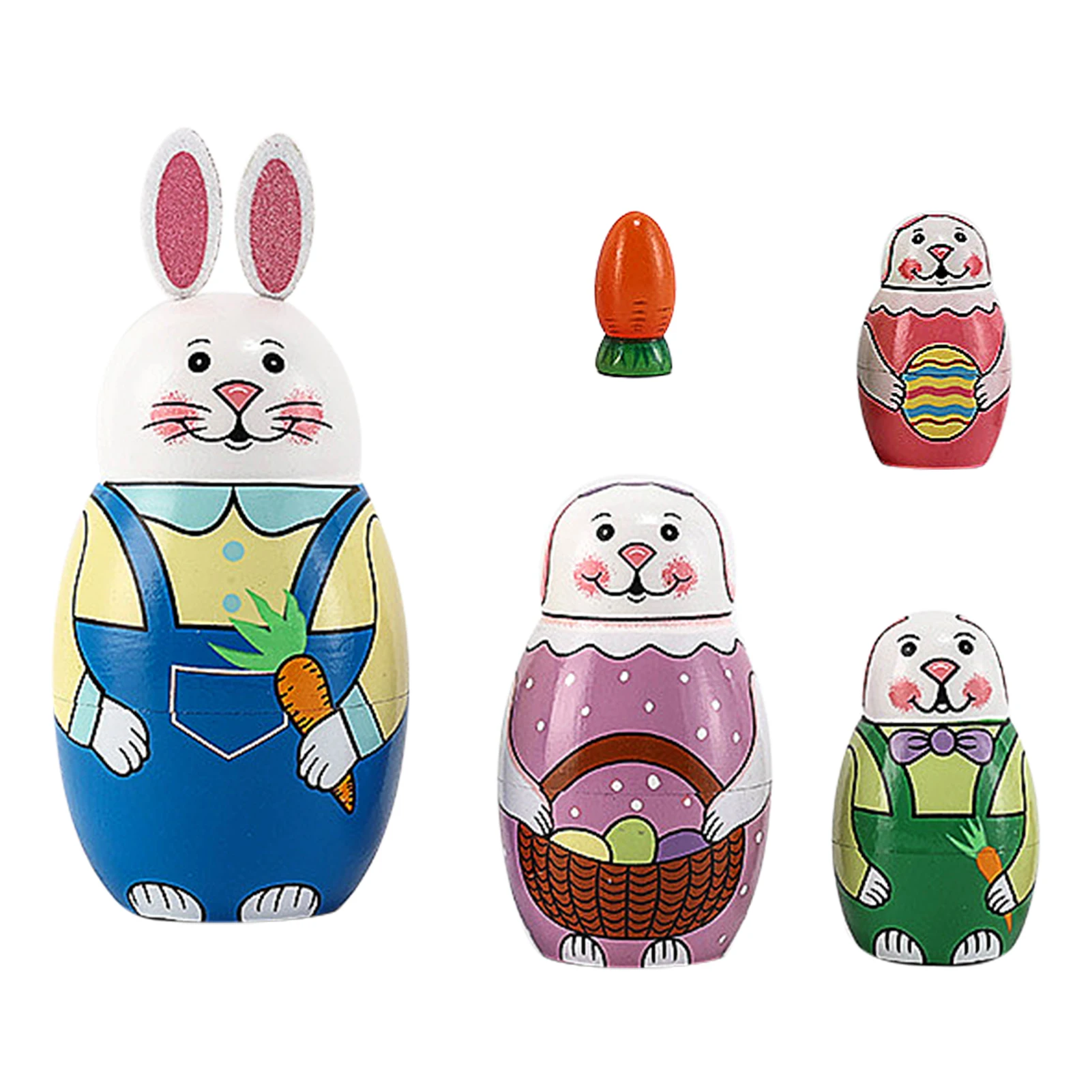 

Easter Bunny Nesting Doll Set Handmade Wooden Bunny Nesting Dolls Set For KidsEaster Birthday Toy Gift Home Decoration