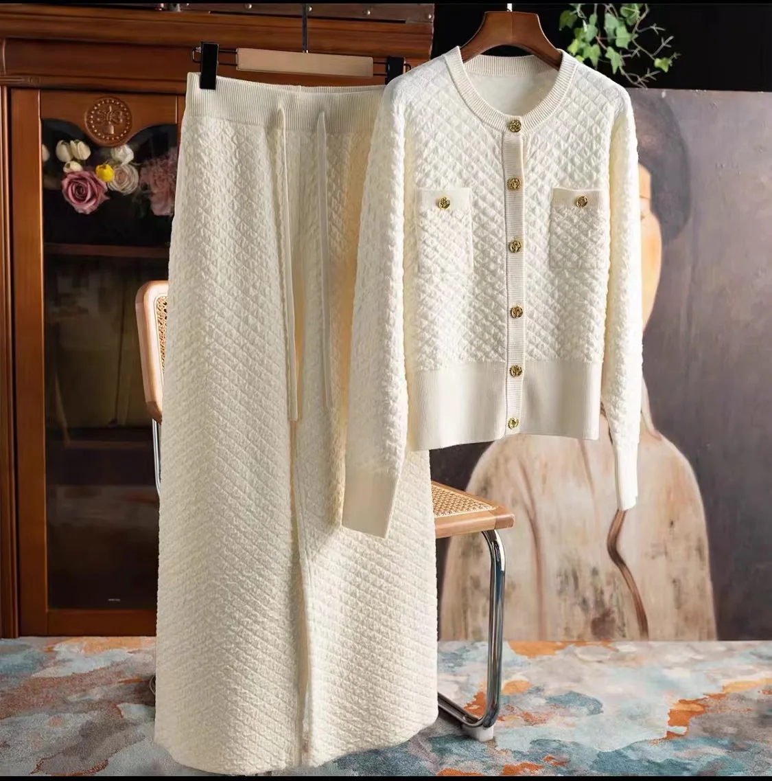 Женский Повседневный Трикотажный костюм комплект из двух предметов однобортный