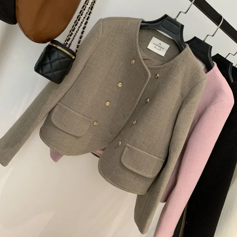 Elegant Slimming Tweed Style Jacket Women's Cropped 2024 New Version Socialite Windbreaker Trendy Wool Blends