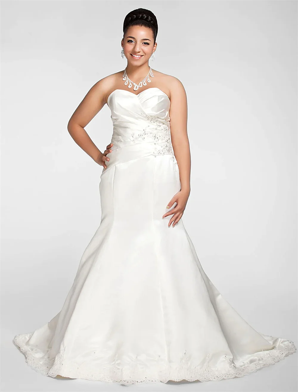 

Mermaid Puls Size Wedding Dresses Sweetheart Neckline Court Train Satin Strapless Formal Sparkle Shine with Beading