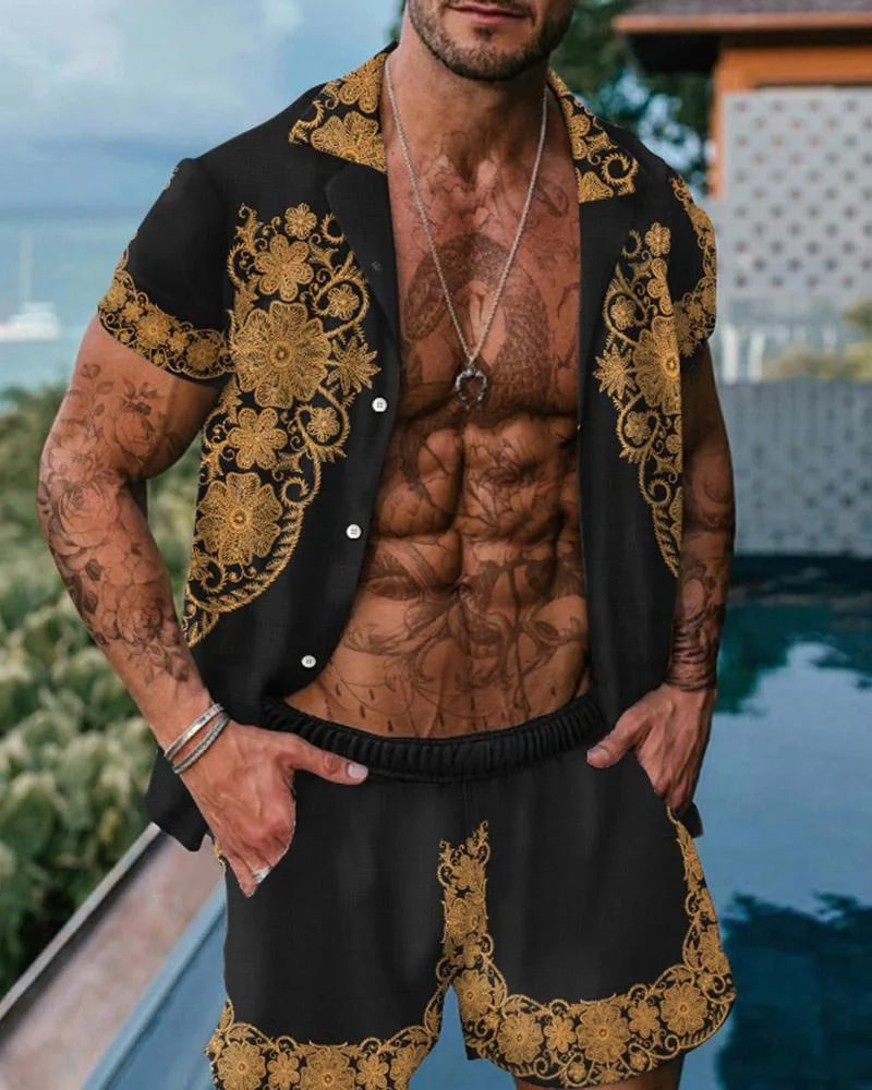 

Men's Tracksuit Casual Summer Beach Short Sleeve Shirt and shorts Suit Vacation Hawaiian two-Piece Set Male Clothing Streetwear