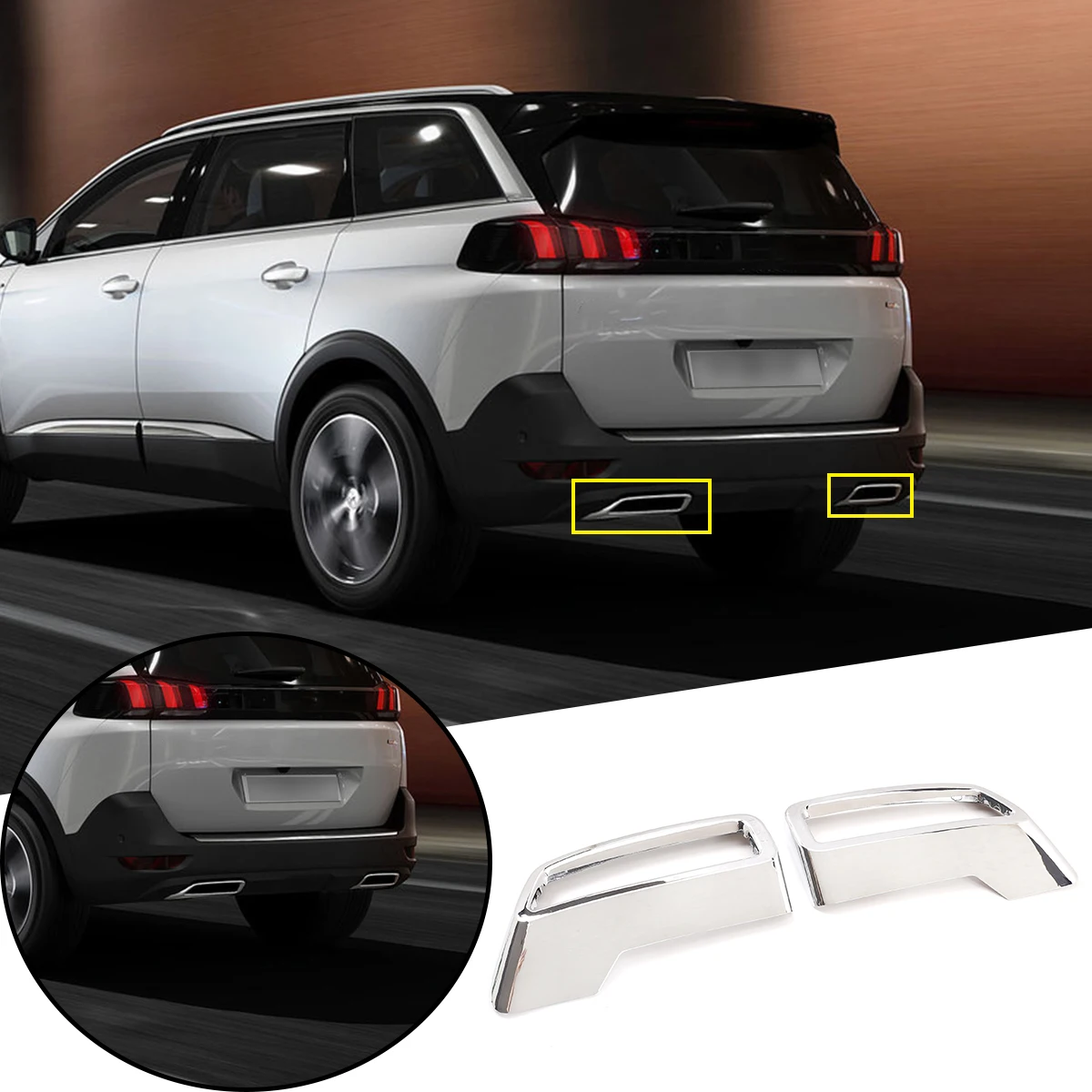 

ABS Silver Car Rear Exhaust Muffler Pipe Cover Trim Tail Throat Frame Sticker For Peugeot 3008 4008 5008 2017-2021 Car Accessory