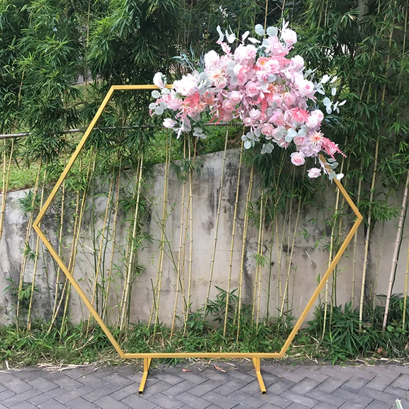 Deco Mariage Backdrop Stand Wedding Props Hexagons Iron Arch Fleur Artificielle Decoration  Background Decoration for Wedding