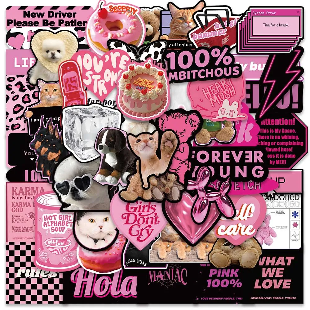 

10/55PCS 3D Ins Pink Cool Girl Kawaii Stickers for DIY Waterproof Laptop Motorcycle Luggage Skateboard Bottle Kid Decals Sticker