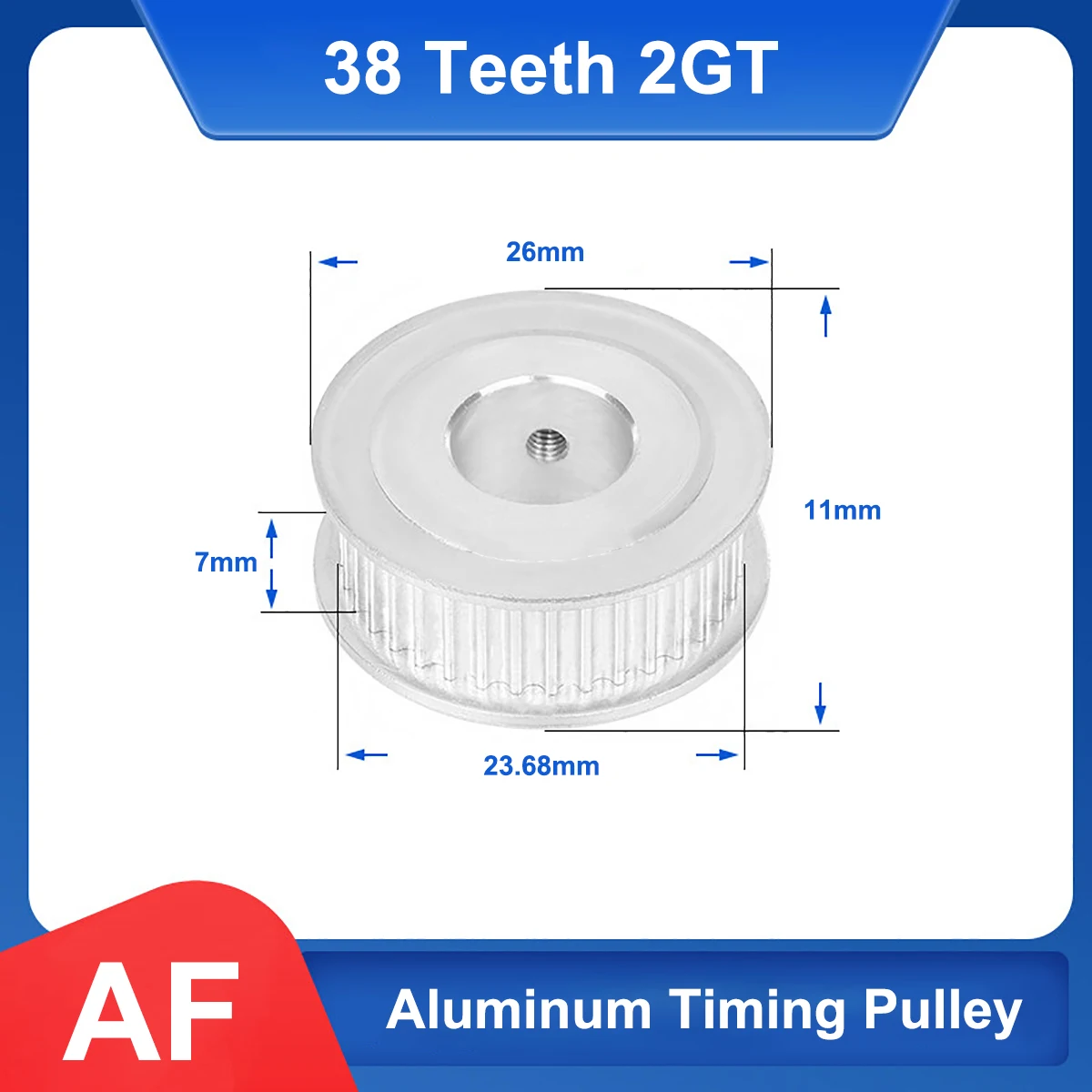 

38 Teeth 2GT Timing Pulley Bore 4/5/6/6.35/8/10/12 - 15mm Aluminum Synchronous Wheels 3D Printer Parts For Width 6mm Timing Belt