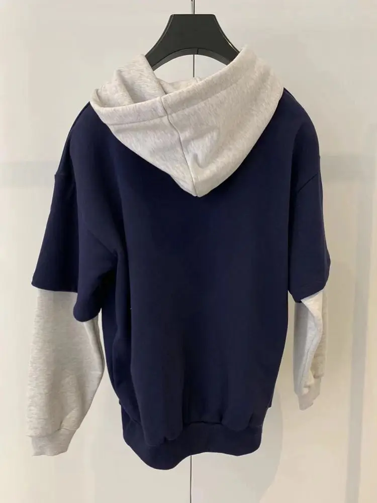 

Autumn and Winter New Fake Two-piece Women Hooded Sweater Letter Print Casual Contrasting Sweatshirt Hoodie