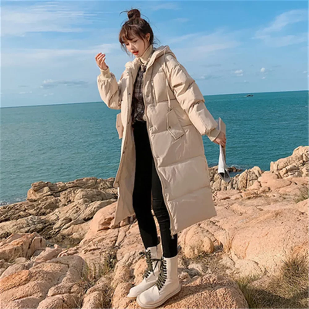 

2023New casual mid-length down padded jacket women's long section over the knee 2021 new loose and thick fashion bread jacke