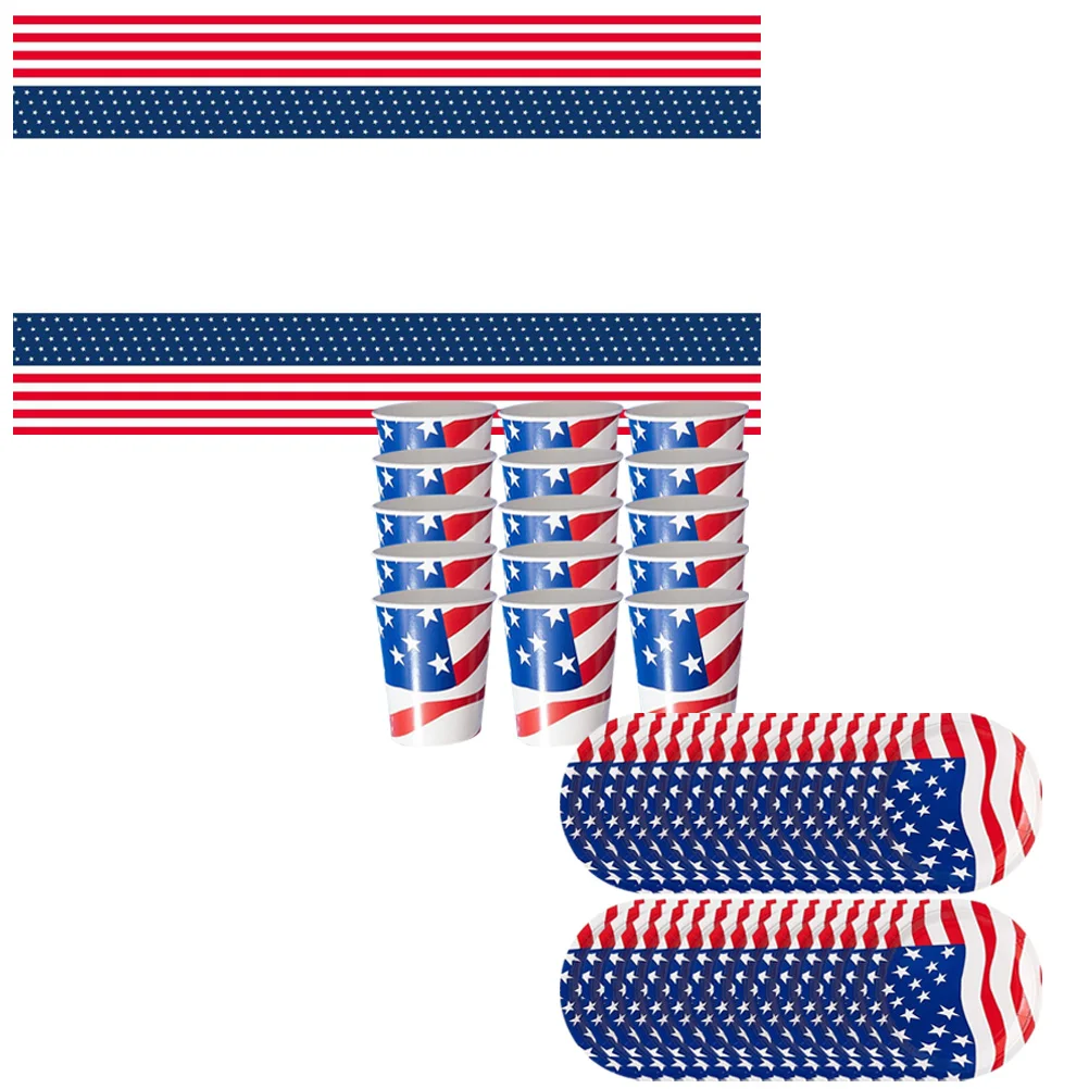 

1 Set Independence Day Paper Tableware Patriotic Paper Plates Cup Disposable Plates Table Cover