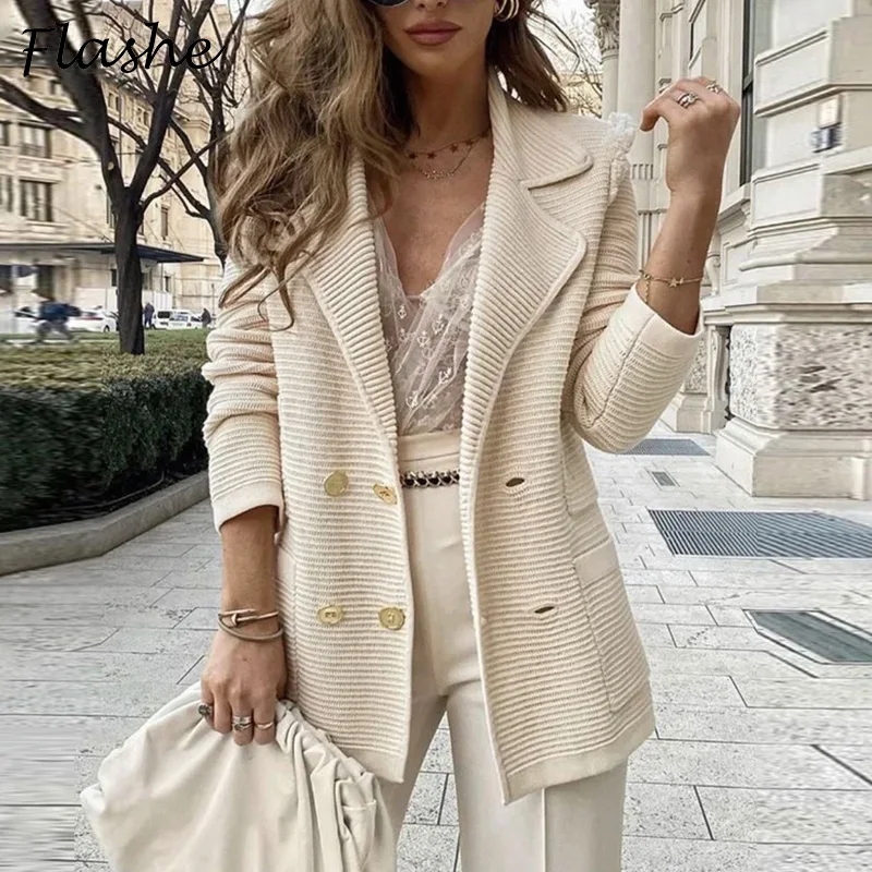 

Осенний Женский блейзер, куртка 2022, пальто с отложным воротником и длинным рукавом на пуговицах для женщин, Офисные блейзеры для женщин, вер...