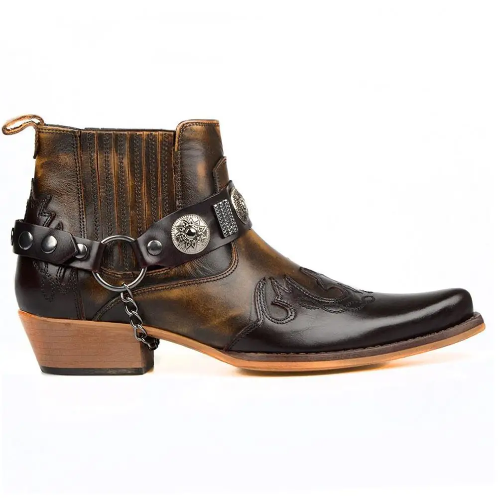 FootCourt коричневый цвет: пурпурно красный в ковбойском стиле Ботильоны с острым