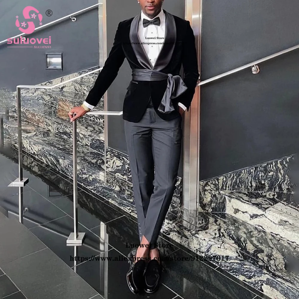 

Fashion Black Groom Wedding Tuxedo Suits For Men Slim Fit 2 Piece Jacket Pants Set Formal Shawl Lapel Traje Elegante Para Hombre