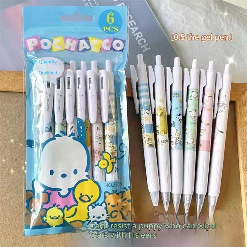 

24pcs Sanrio Cartoon Gel Pen Hello Kitty Kuromi Pochacco Press Pens Student Stationery 0.5 Black Office Supplies Birthday Gifts
