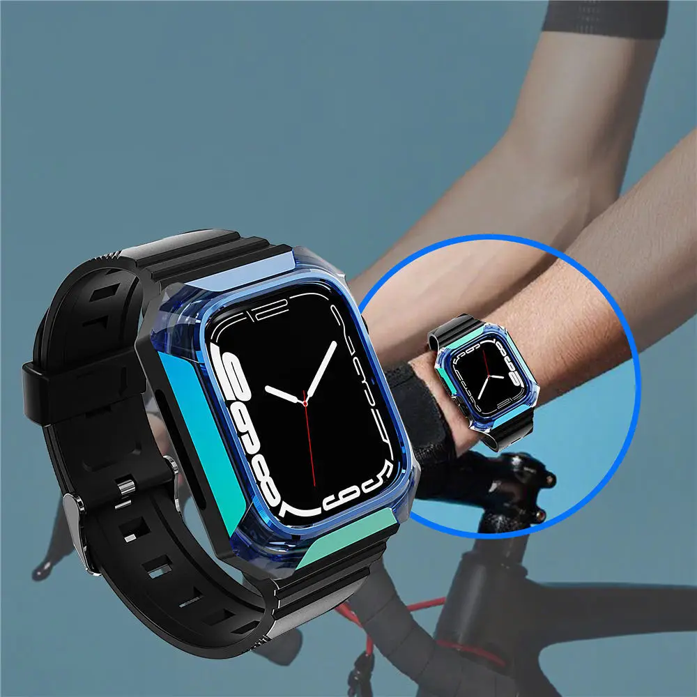 

For Apple Watch Series Ultra 49mm iWatch 8 7 6 5 Glossy Armor Protect Case + Band Strap Bracelet Cover For Apple Watch Ultra