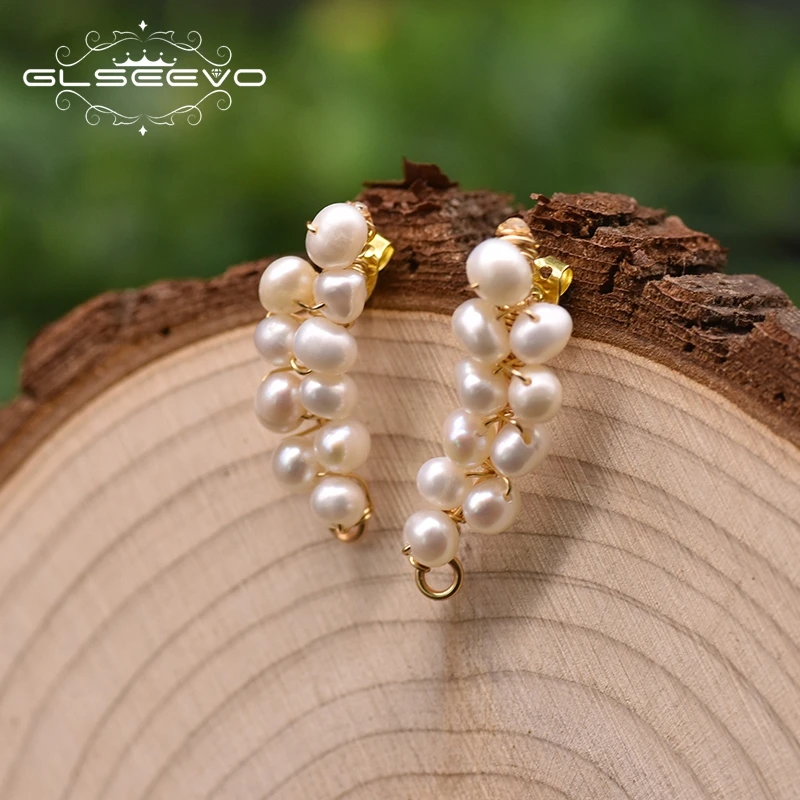 

GLSEEVO Natural Freshwater Pearl Stud Earrings For Party Gift Copper With 18k Gold Plated Luxury Jewelry Accessories GE0998