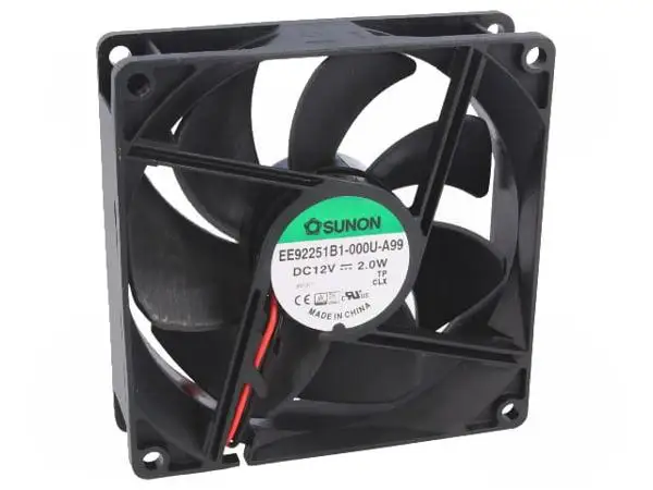 Вентилятор SUNON EE92251B1-A99 осевой, 12В DC, 92x92x25 мм, подшипник качения, 87,55 куб.м/ч, 34 дБА, 28AWG