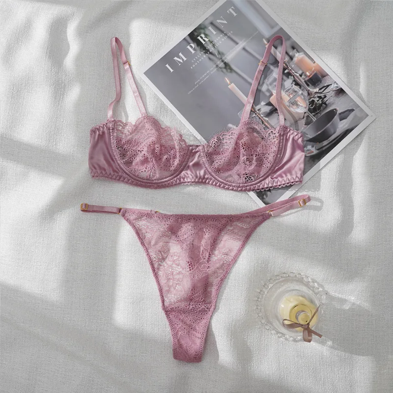 

Lingerie Women's Underwear Set Half Cup Sexy Lace Erotic Brassiere Female Underwear Lace Bra Panties Ultra Thin Lingerie Set