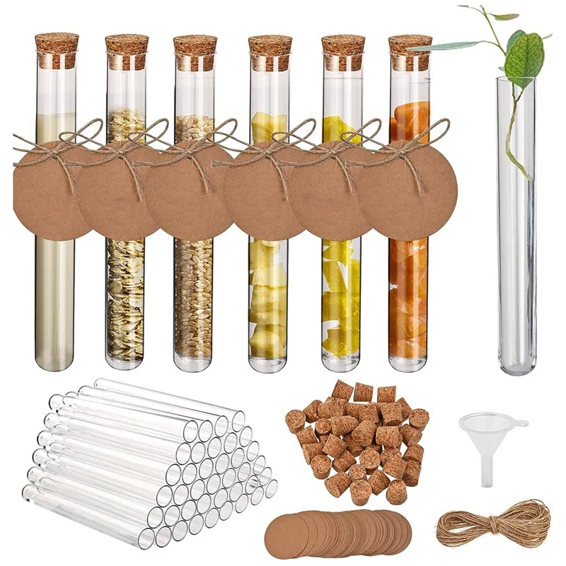 

100 Test Tube With Cork 16X100mm Test Tubes With Cork Transparent Plastic For DIY Craft Candy Liquids Spices Flowers