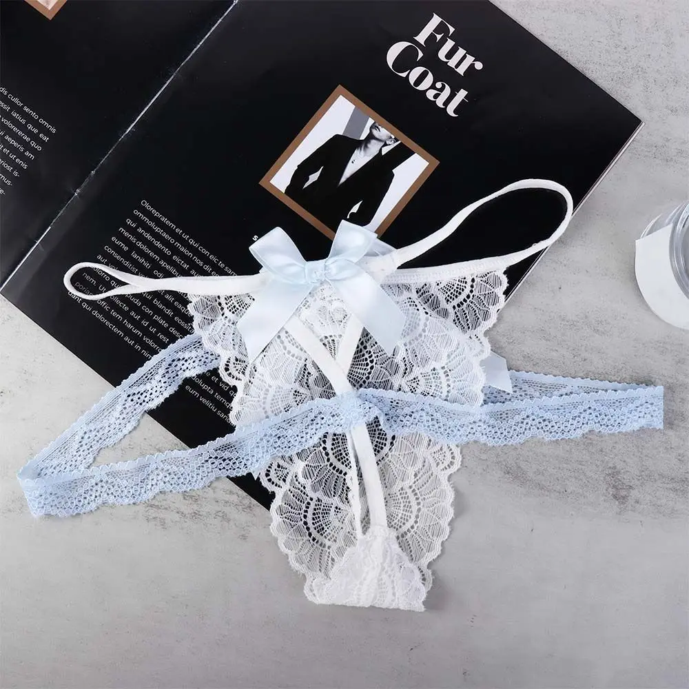 

Transparent Thin Strap Brief Hollow Bikini Thong Mesh Underpants Lace Panties Female Lingerie Women Thong Middle Waist Panties