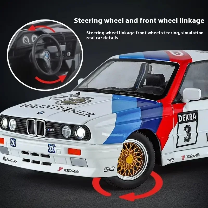 1:24 BMW M3 E30 1980. DTM модель автомобиля из сплава. Звук и свет. Детская игрушка.