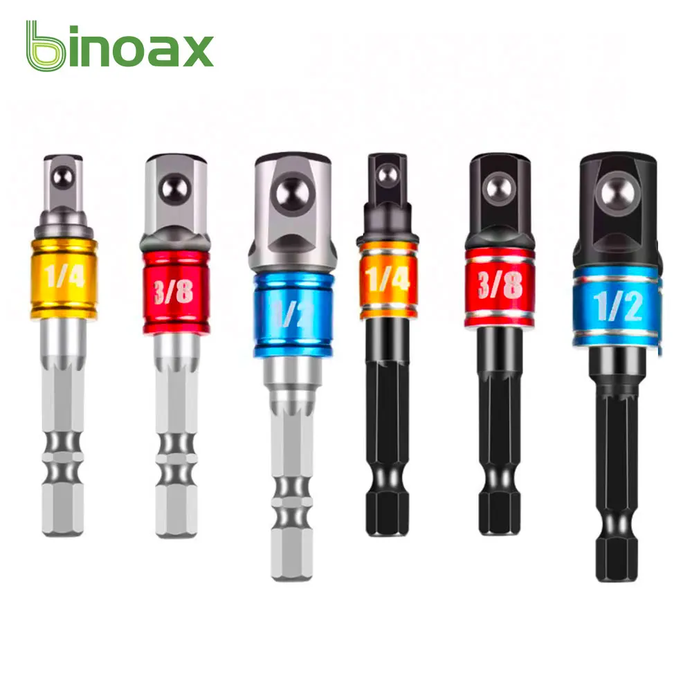

Binoax 3pcs HSS Socket Adapter Set Hex Shank 1/4" 3/8" 1/2" Extension Drill Bits Bar Set Power Tools